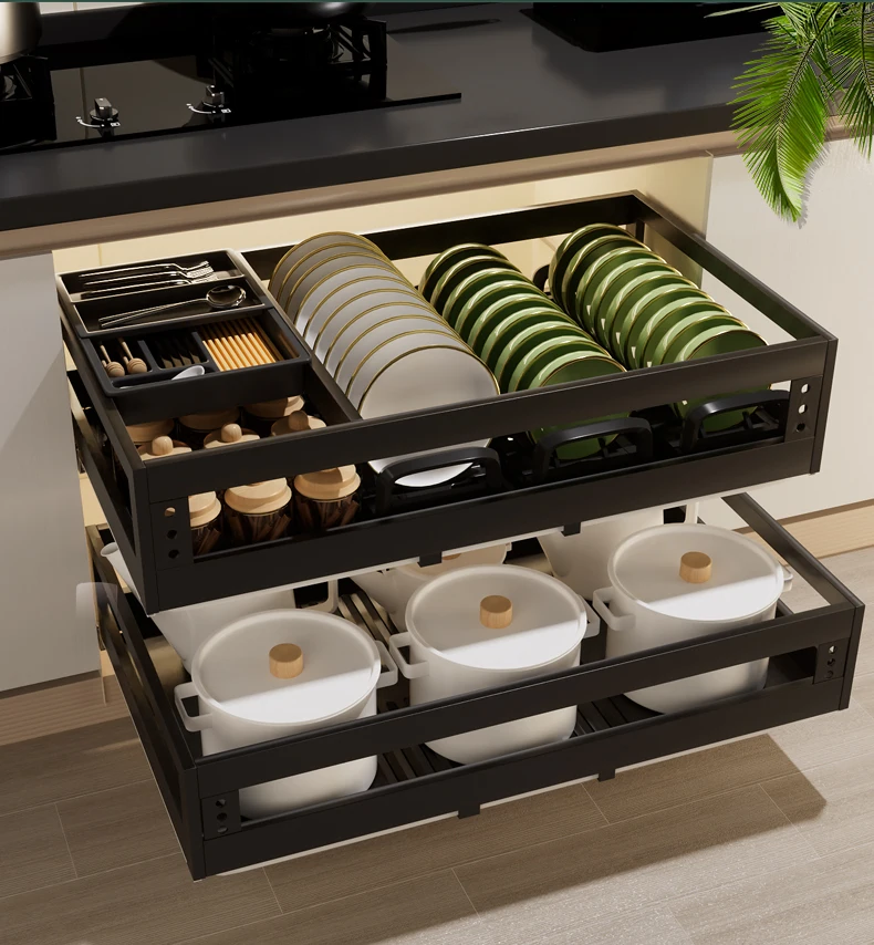 

30,35cm depth shallow cabinet pull basket stainless steel kitchen cabinet drawer type dish basket damping rail