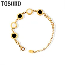 

TOSOKO Stainless Steel Jewelry Black And White Seashell Bracelet Double-Sided Inlaid Bracelet Women's Fashion Bracelet BSE052
