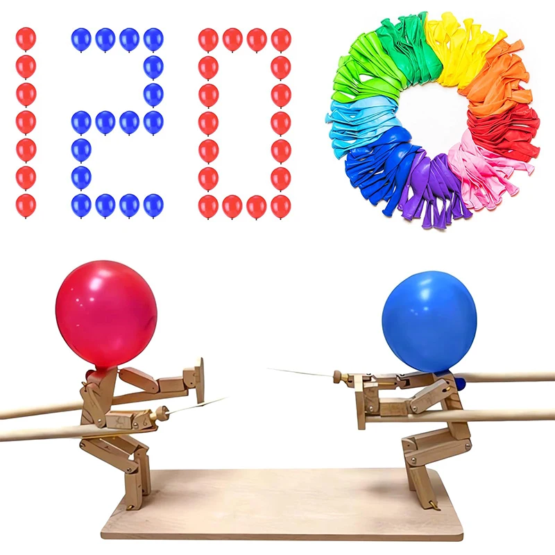 

Handmade Wooden Fencing Puppets Balloon Bamboo Man Battle Games Whack Balloon Party Games Fun Wooden Bots Toys for 2 Players