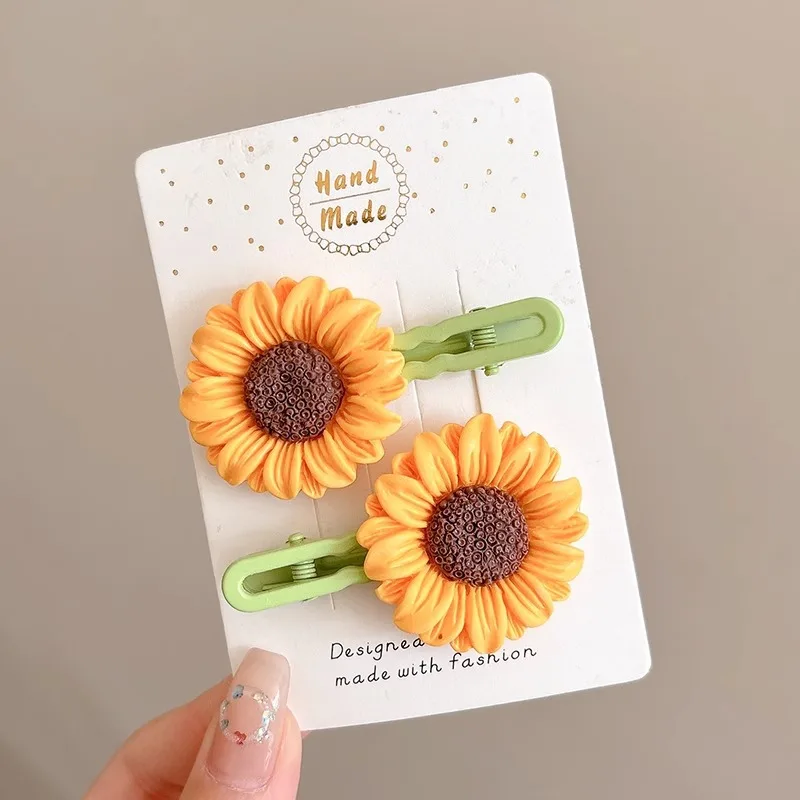 2 Stück neue süße Sonnenblumen-Haarspange für Mädchen, seitlicher Fransen-Pony-Clip mit fortschrittlichem Blumen-Haarschmuck