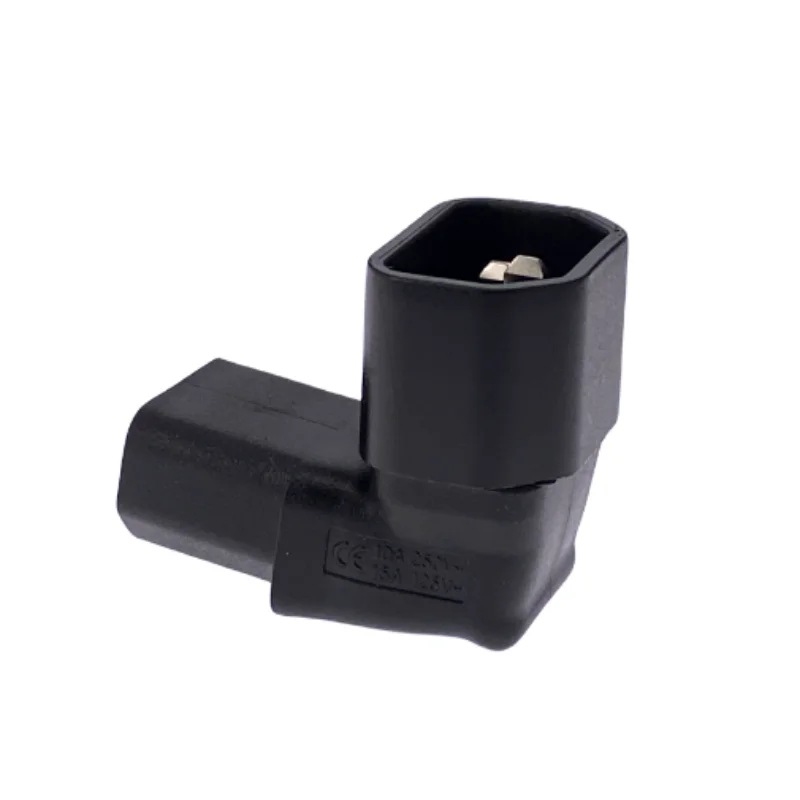 Right-Angle IEC C14 to C13 Power Extension Adapter, 250V 10A, 3-Pin Connector for Efficient Space Management