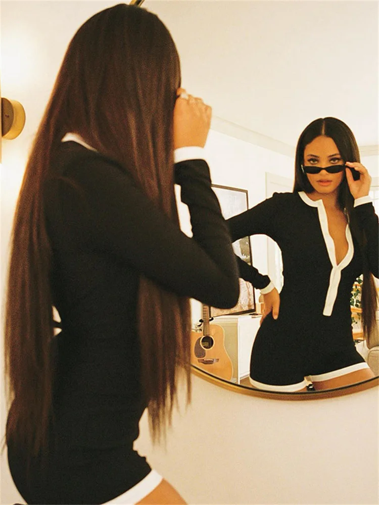 Tossy Fashion Patchwork Slim Jumpsuit Female Contrast Autumn 2023 Long Sleeve High Waist Bodycon Rompers Women Casual Jumpsuit