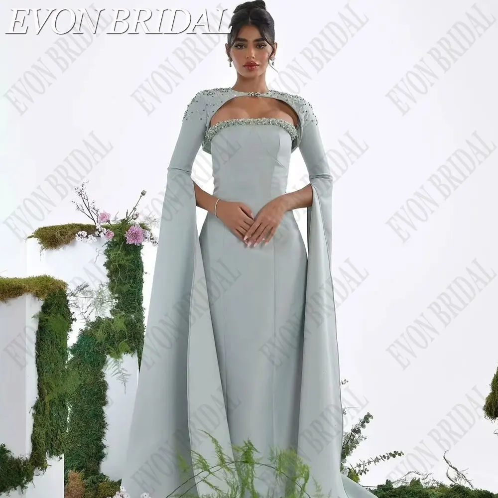 

EVON BRIDAL Sequined Mermaid Satin Prom Dress Full Sleeve Back Lace Up Evening Gown Custom Made vestidos para eventos especiales