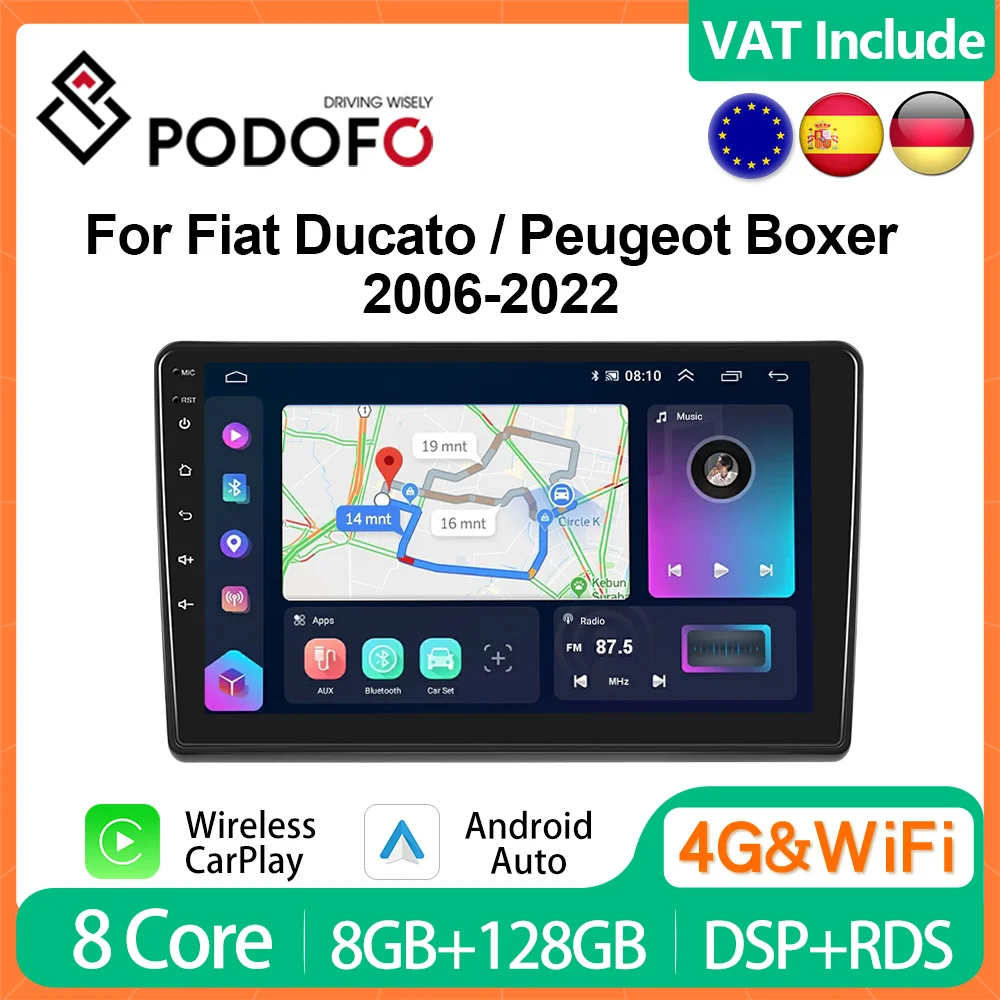 Podofo 4G Carplay Radio Android Per Fiat Ducato Peugeot Boxer 2006-2022 Car Multimedia Player Unità Principale Gps Stereo Ips Autoradio