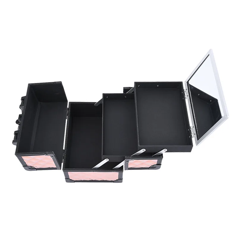 Professional cosmetic case hand-held mirror two-layer aluminum suitcase insert storage nail box tattoo bag make up case