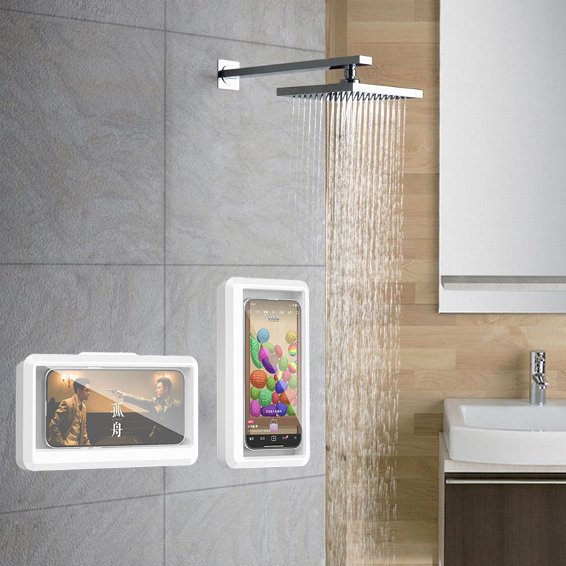 Bathroom Waterproof Phone Holder Home Wall Phone Case Stand Box Self-adhesive Touch Screen Phone Bracket Shower Sealing Storage