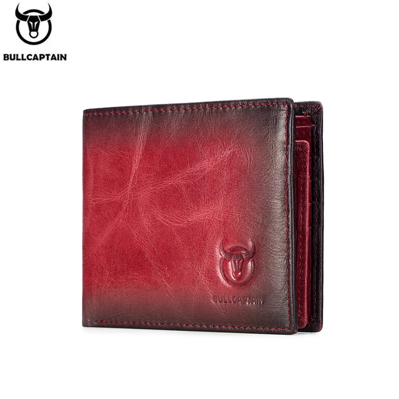 BULLCAPTAIN Handmade Men's Wallet Genuine Leather RFID Card Holder with ID Window Large Capacity Male Storage Money Bag Fashion