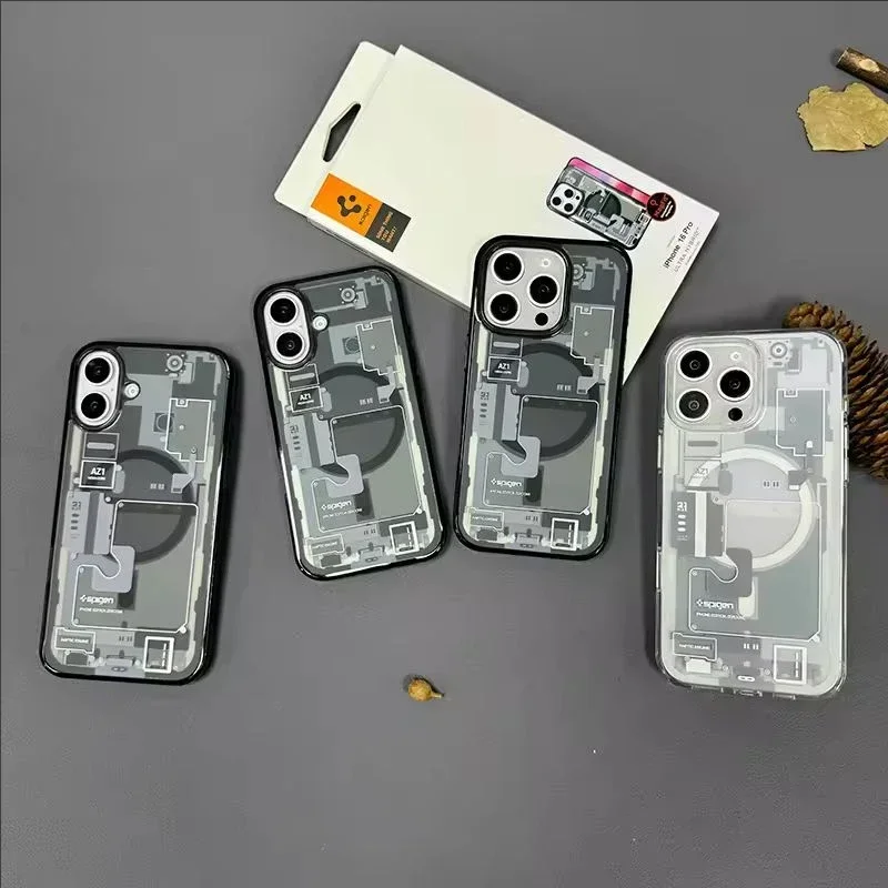 Spigen Circuit Board Magnetic Phone Case For iPhone 16 15 14 13 12 11 Pro Max Plus Magesafe Cover Support Wireless Charging 2