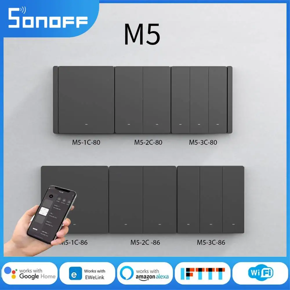 Interruptor Inteligente Mecânico Canais Parede Switch-m5 Trabalhe com Alexa Google Alice Siri Smartthings Esp32 ha Sonoff-m5