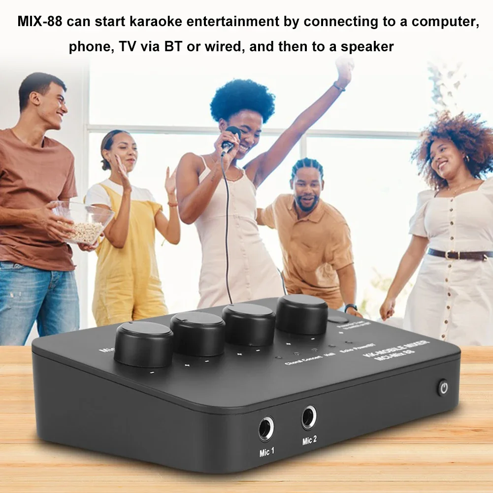 Portable Karaoke Microphone Mixer AUX IN/OUT Bluetooth Connection with 2Mic Inputs Digital Audio for Karaoke Smart TV PC Speaker