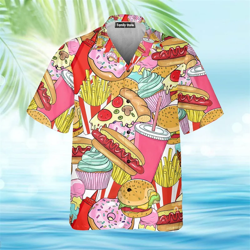 thumbnail image 1 of Camisa hawaiana con estampado 3D de helado de moda de verano, camisetas holgadas y transpirables de moda Y2k para fiestas en la playa, camisetas geniales de manga corta para hombres, 1 of 5