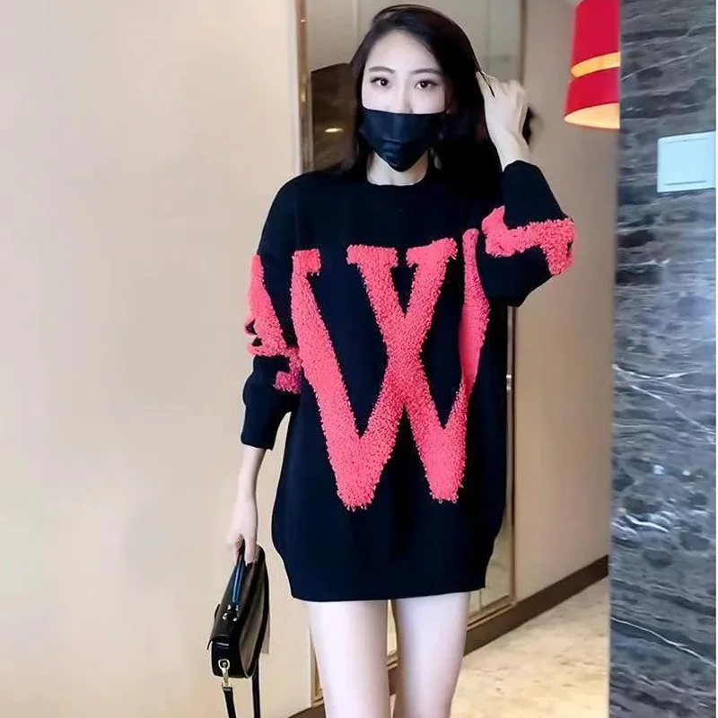 

Woman Clothing Letter Printing Pullovers Text Baggy Top Loose Sweater E 2000s Nice Color Women's Sweatshirt Casual Emo Essential