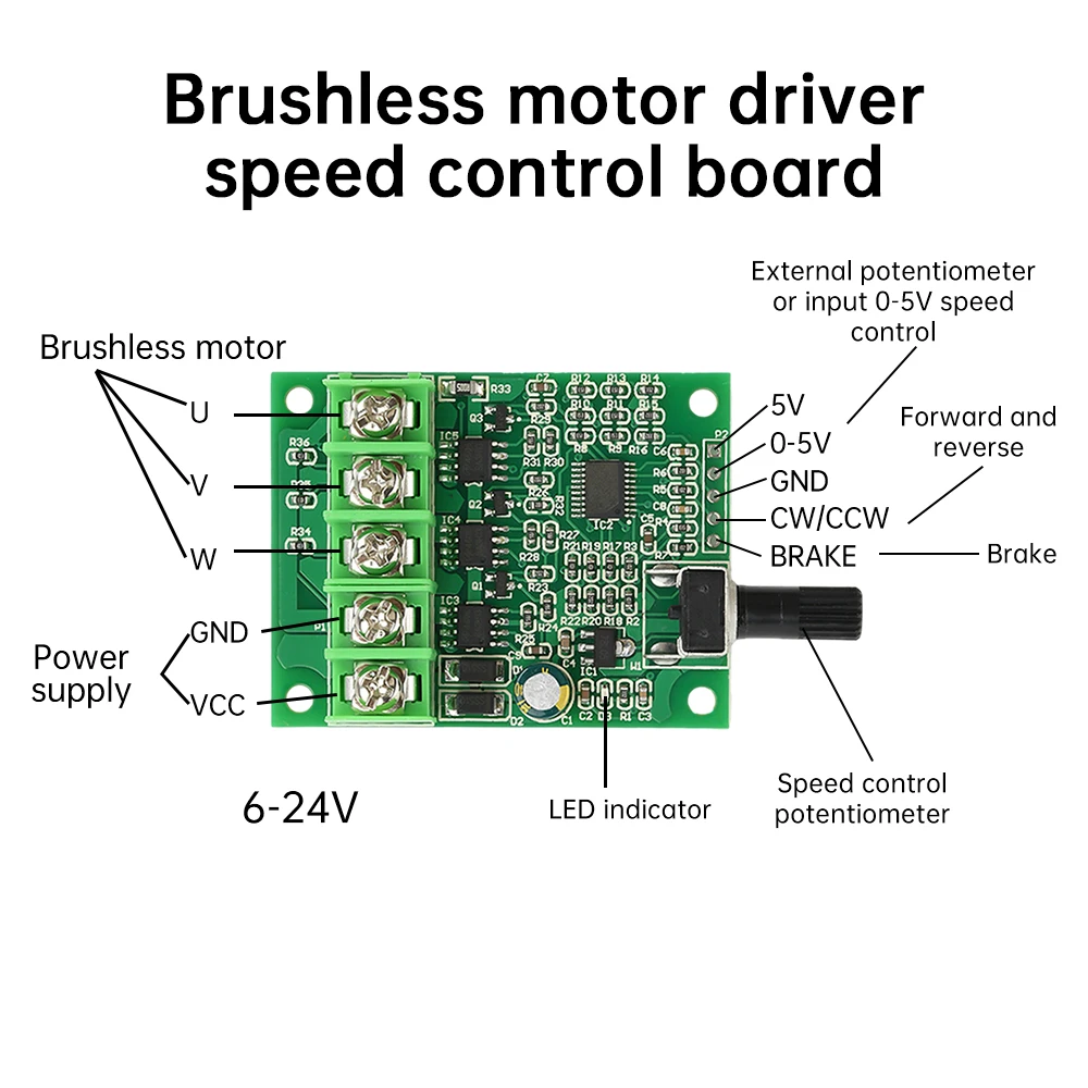 DC 6V-24V 12V Brushless Motor Driver Board BLDC Speed Controller 3 Phase Governor Hallless Switch Module