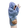 Winter Pullover Sweater Women Tops Button Boho Cat Casual Pocket Long Sleeve Pull Female Solid Hooded Sweaters Pullovers 4