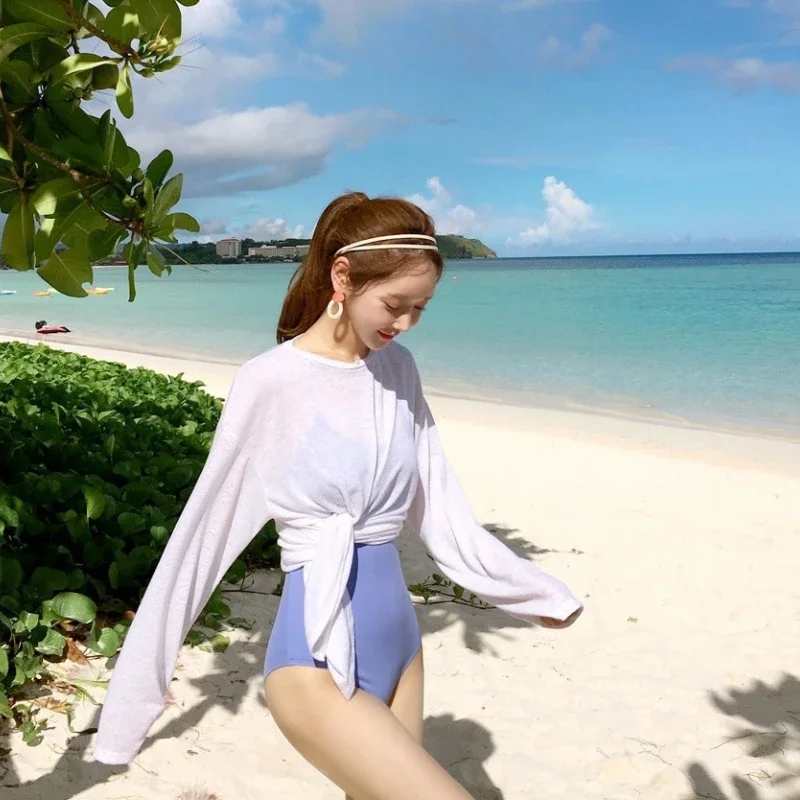 Sexy Long Sleeve Cover Up See Through Top Mesh Sheer Tunic Beach Cover-Ups Beach Dress Women Beach Wear Female Swimwear Bikini 1