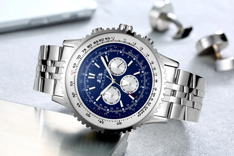 Cinturino meccanico in acciaio inossidabile meccanico a carica automatica sportivo blu nero bianco grande 50 mm classico da uomo di lusso_voghion.com