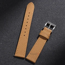 Vintage Stitched Saffiano Leather Quick Release Watch Strap - 18mm (Brown)