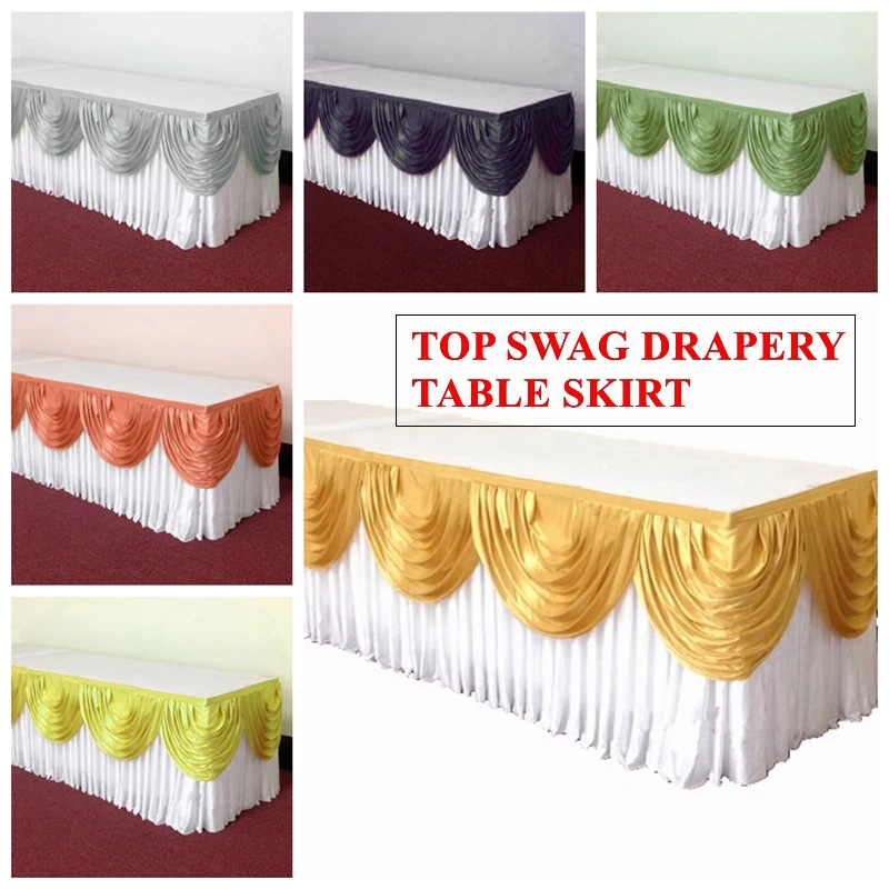 Good Quality Ice Silk Table Skirt Table Cloth Skirting With Valance Swag Drape Decoration
