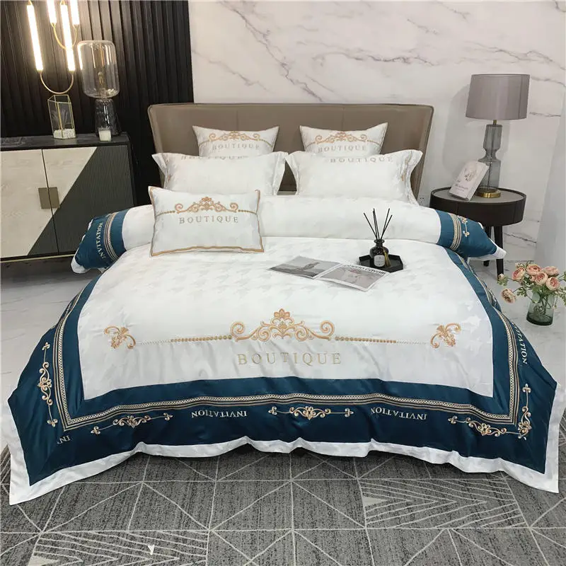 

High Luxury Embroidery Silky and Soft Bedding set Duvet Comforter Cover Bedsheet Set pillowcas bed linen newyear