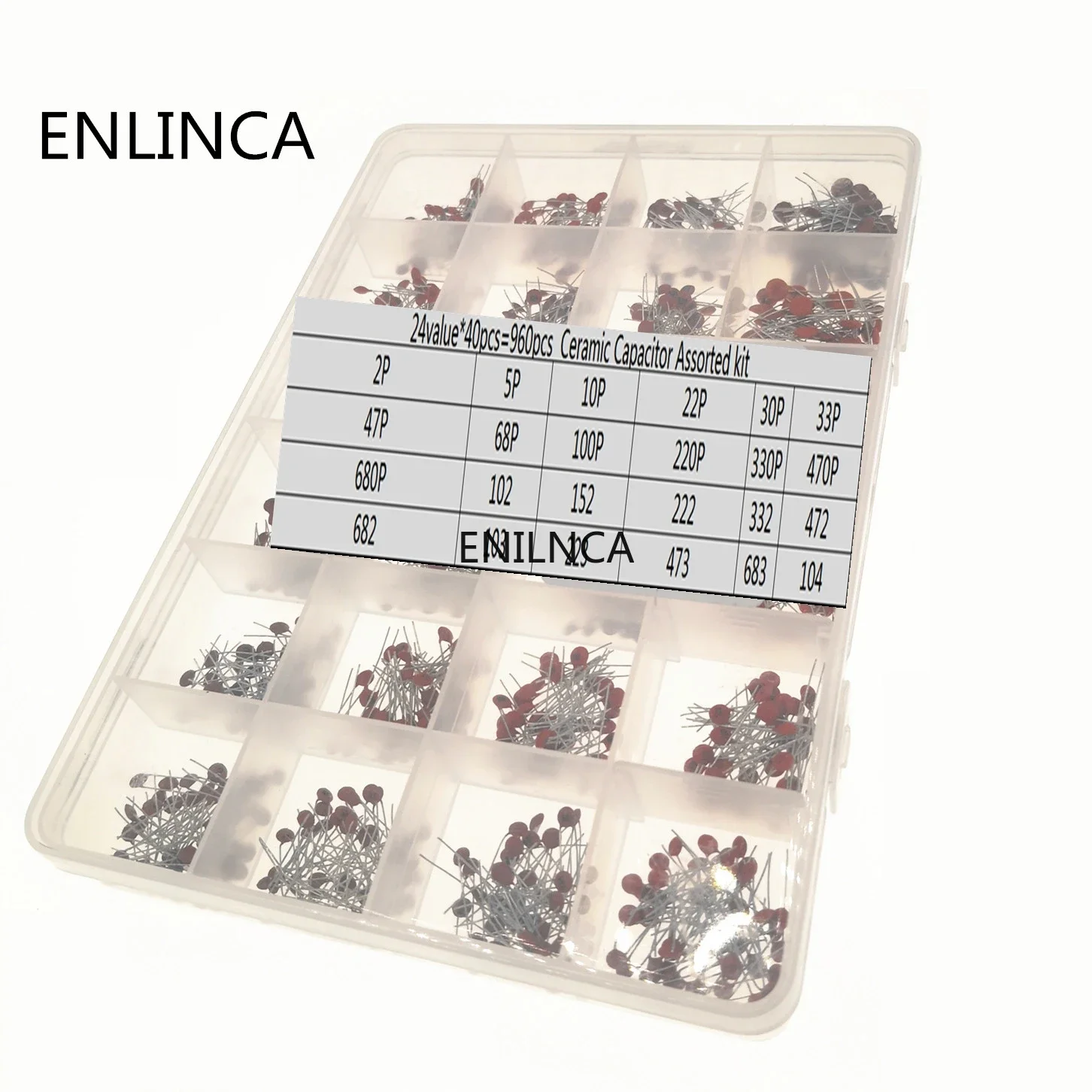 Ceramic Capacitor 960Pcs/lot Ceramic capacitor Assortment Kit 2PF-0.1UF 50V Ceramic capacitors set 24value*40pcs diy Electronic capacitors 20%