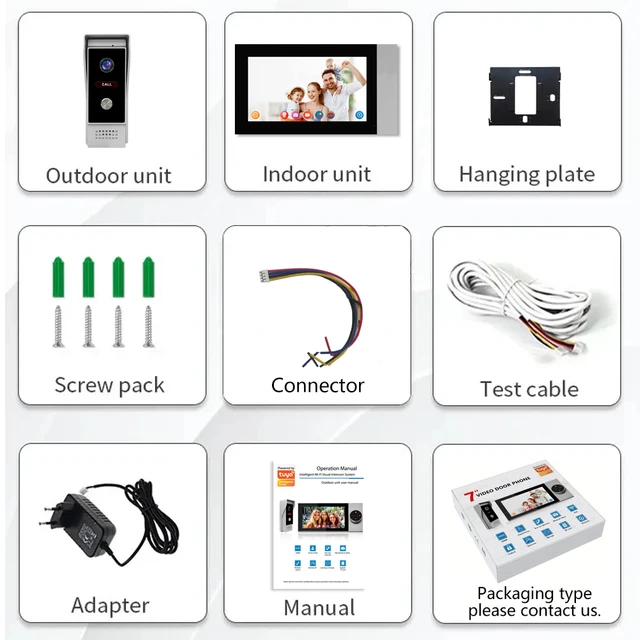 Tuya 7-Inch Visual Intercom Color High-Definition Intelligent Display Screen Villa Community Doorbell Security Anti-Theft Access 6