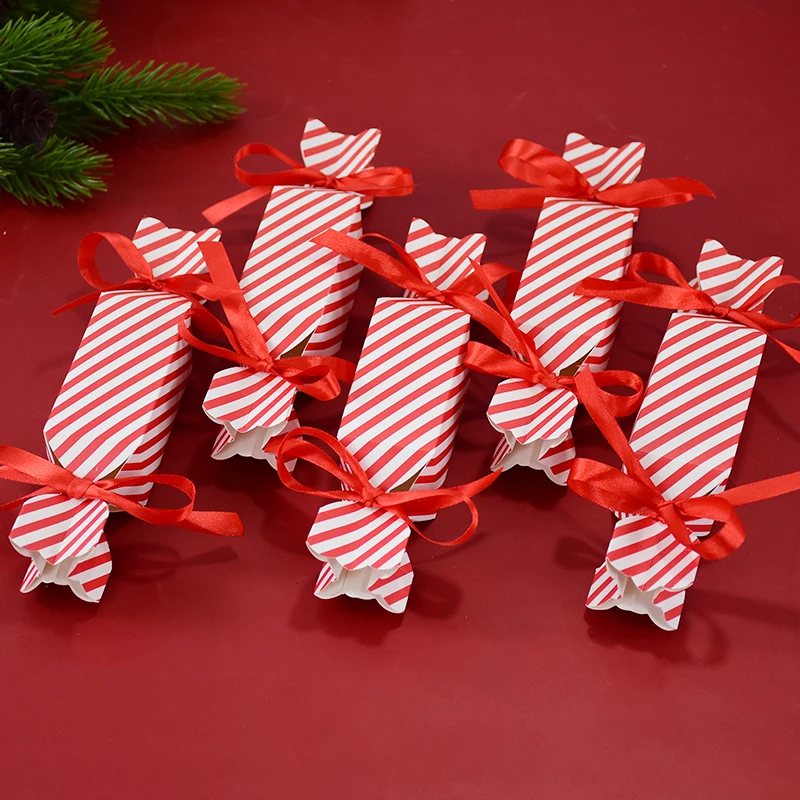 Description Picture 5 of item10PCS Joyful Red Striped Candy Shaped Boxes Wedding Favor Gift Boxes With Ribbon Kids Christmas Birthday Party Cracker Box Decor