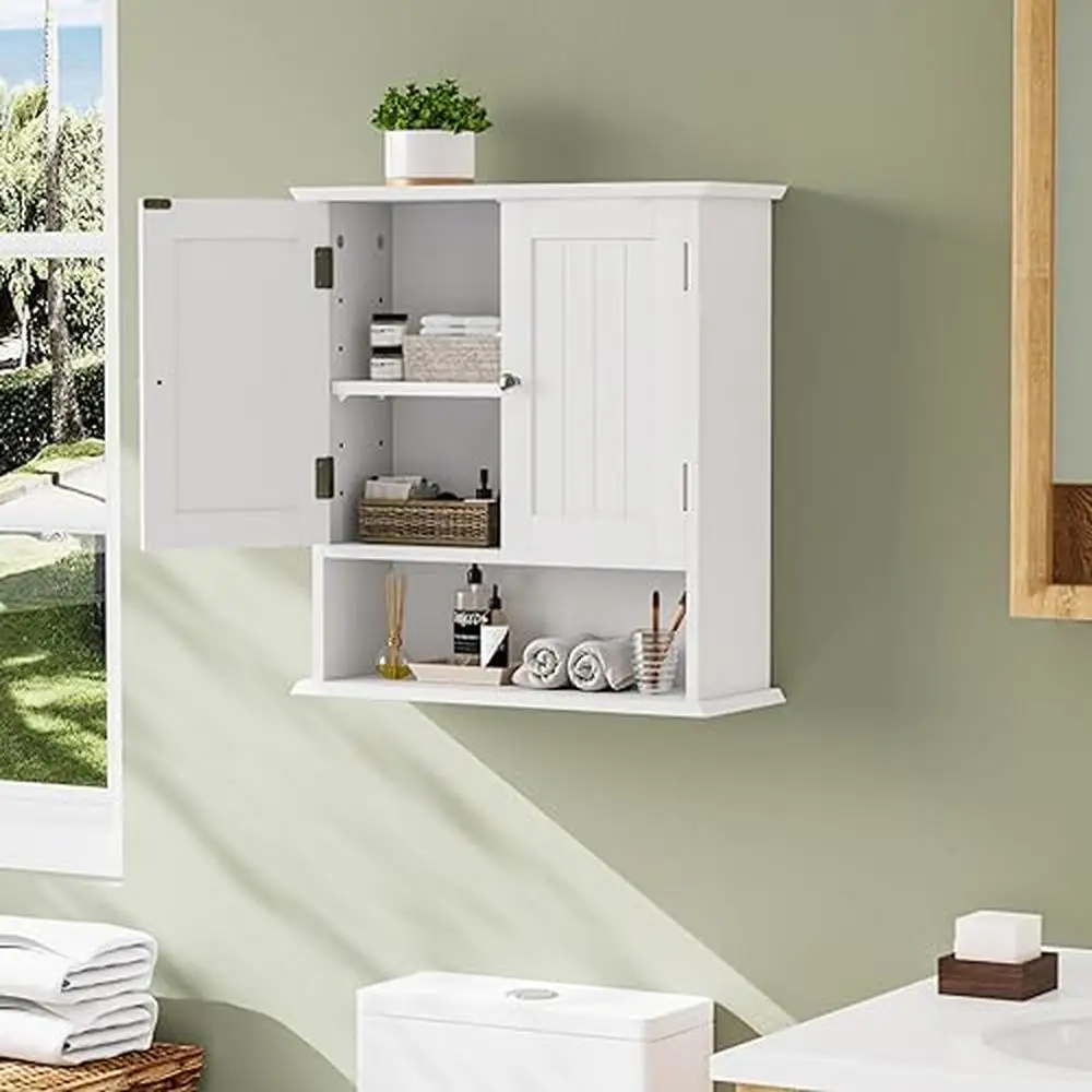 

Bathroom Wall Mounted Medicine Cabinet with Adjustable Shelves Hidden Shelf Durable MDF Construction White Organizer Bathroom