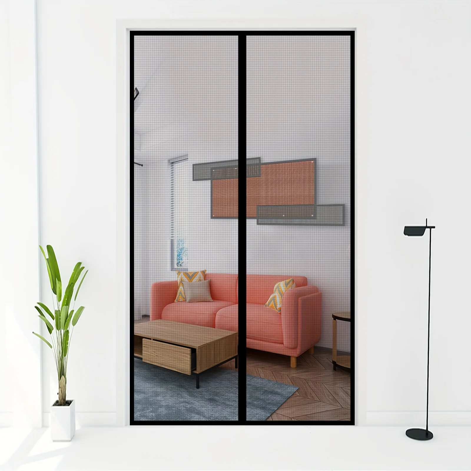 1개 블랙 모기장 방충망, 자동 닫힘 자석 스크린, 무타공 설치 커튼