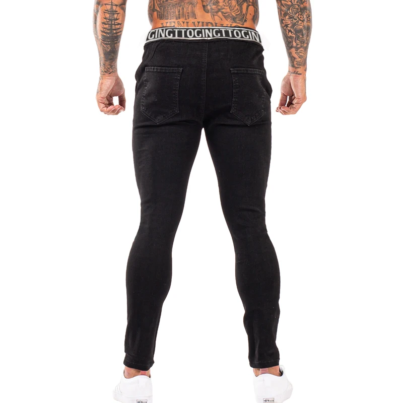 GINGTTO Skinny Jeans Men Denim Pants Black Casula Streetwear Male Clothing Slim Fit Spring-Autumn Cotton Stretchy Waist zm1005