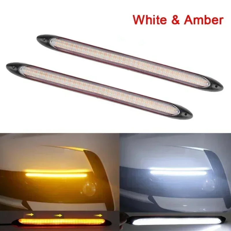 Luci di marcia diurna a LED per auto Flusso sequenziale impermeabile Indicatore di direzione Luce DRL Faro per auto (Luce bianca/ambra/RGB)