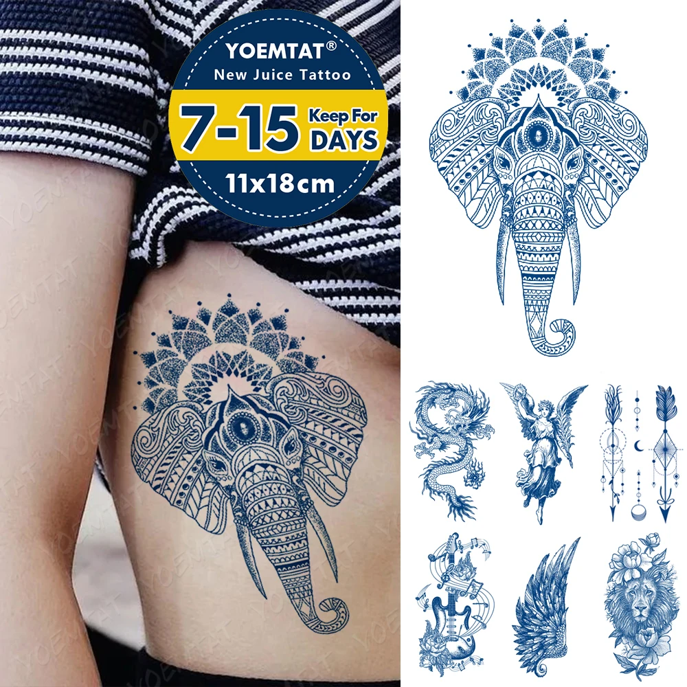 

Waterproof Temporary Tattoo Sticker Elephant Totem Lion Waist Semi-Permanent Genipin Herbal Fake Tato Body Art Juice Lasting Ink