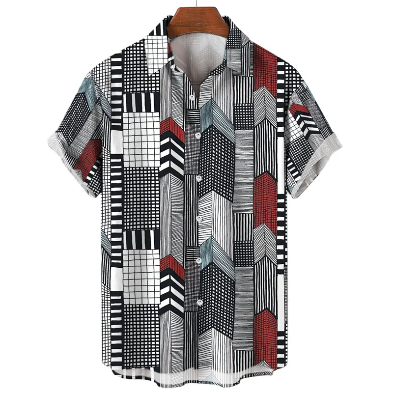 

Модная клетчатая рубашка в стиле пэчворк с 3d принтом, мужские свободные топы с коротким рукавом, Гавайские рубашки, Пляжная блузка с лацканами, летняя одежда