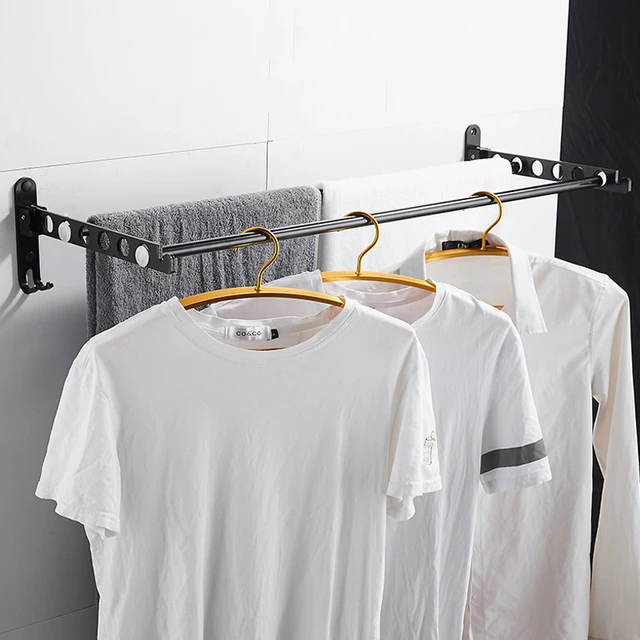 Folding Clothes Hanger Wall Mount Retractable Cloth Drying Rack