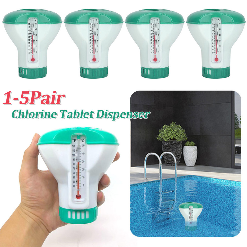 2-5PCS Chlorine Tablets Dispenser with Thermometer Adjustable Delivery Pool Maintenance Floater Versatile for Pool Spa Hot Tub