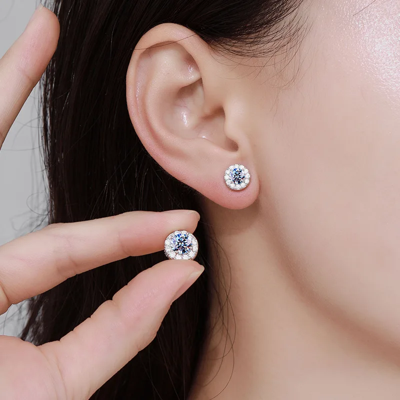 1-2ct D Color Moissanite Diamond Magnetic Earrings for Women 925 Sterling Silver Moissanite Stud Earrings Piece Platinum Plated silver earrings silver stud earrings womens earrings