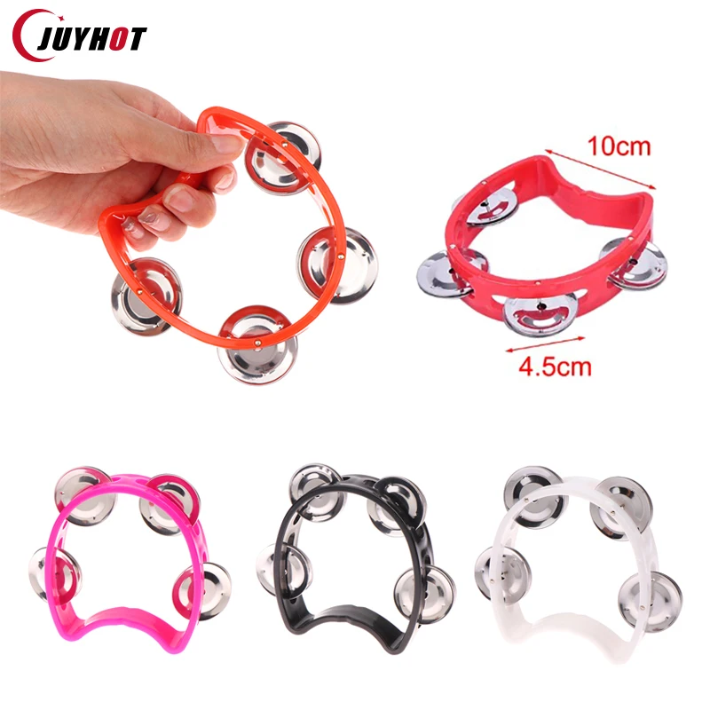 Hand Tambourine Kindergarten Hand-held Tambourine Metal Bells Plastic Rattle Ball Percussion For KTV Party Kids Game Musical Instrument Toy