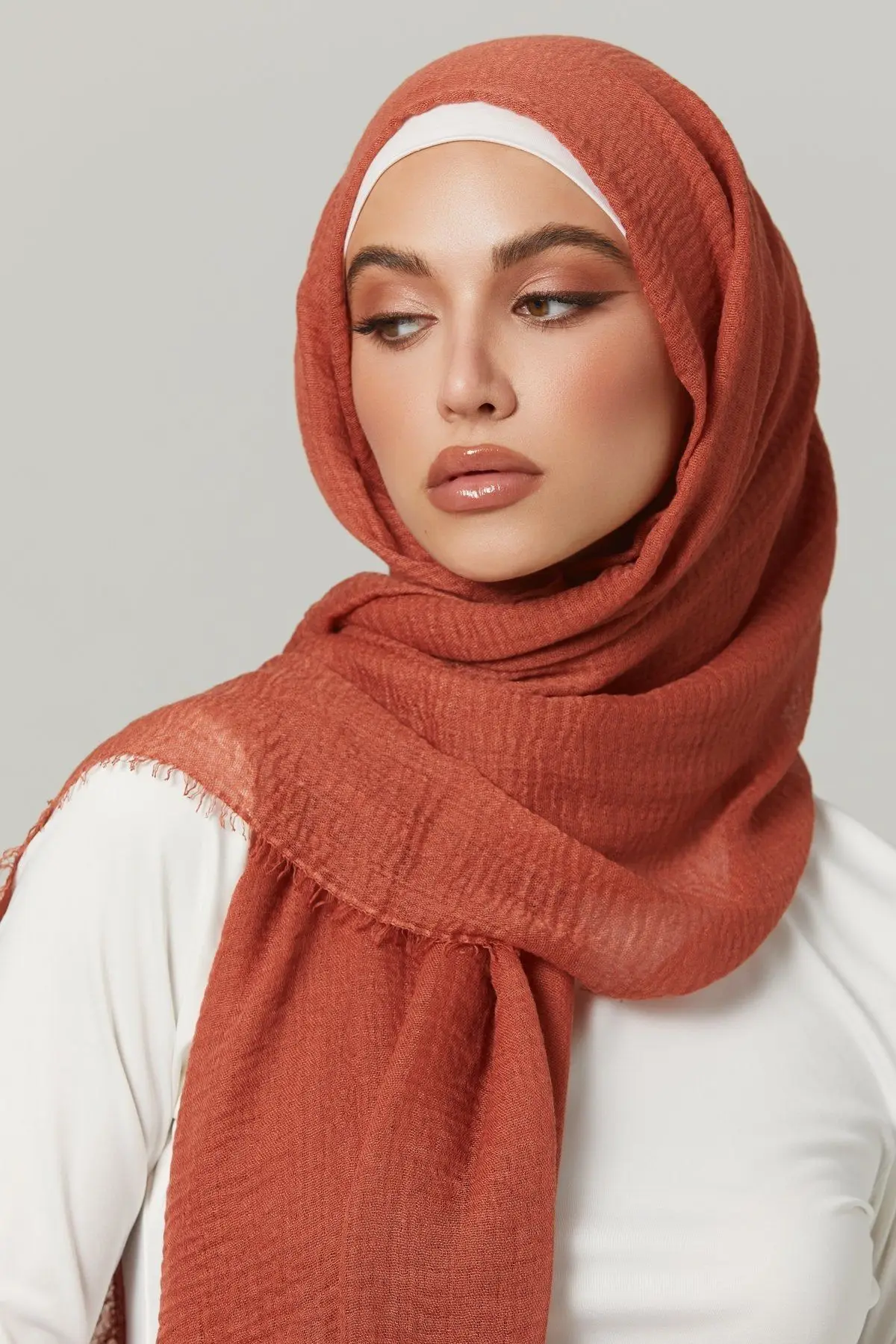 Crinkle Cotton Hijab Scarf Women Turban Muslim Shawl Plain Bandana Breathable