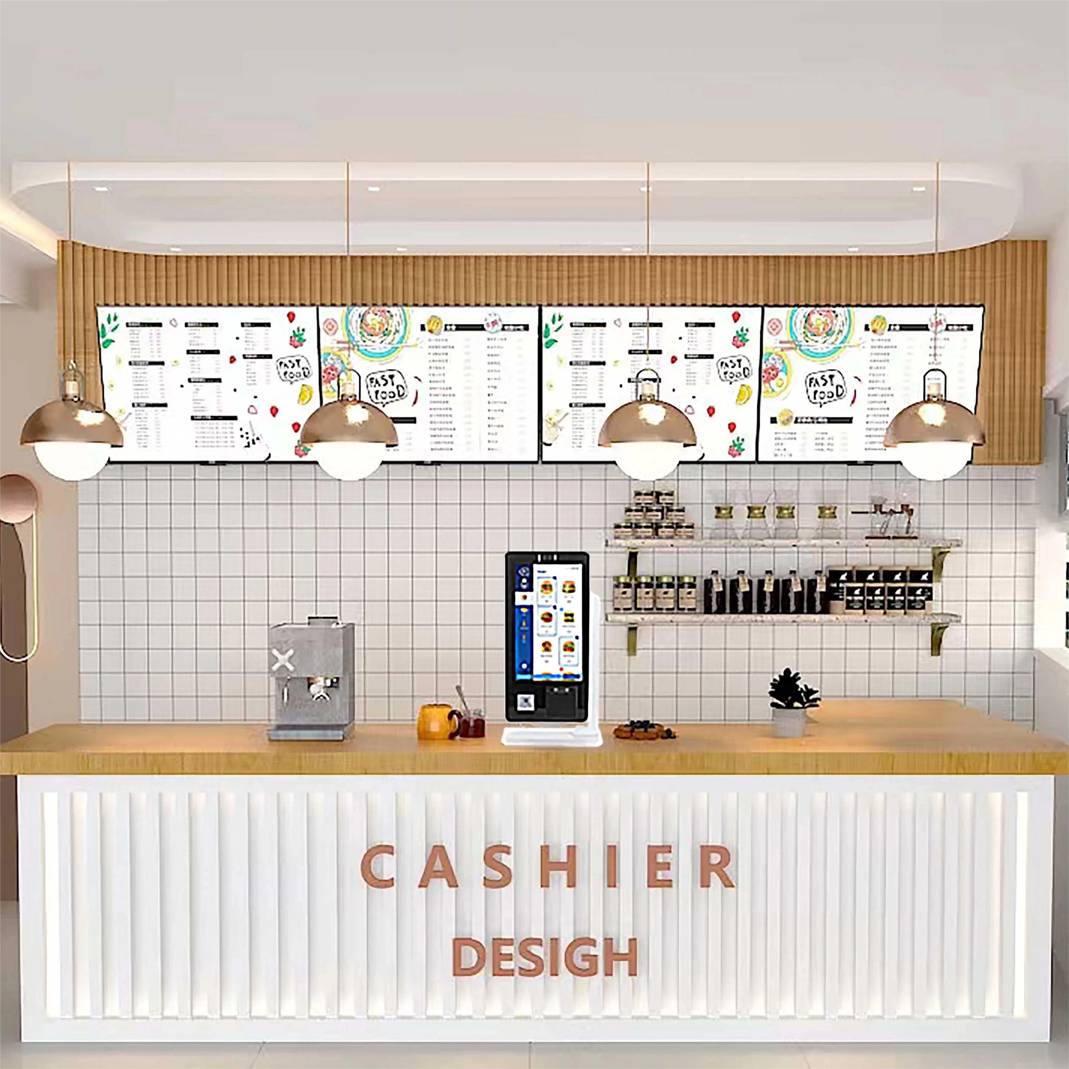 Desktop 15.6 Inch Touch Screen Kiosk, Self Ordering Machine with 2D Scanner & 58mmPrinter, Foodcourt Unattended Payment Terminal