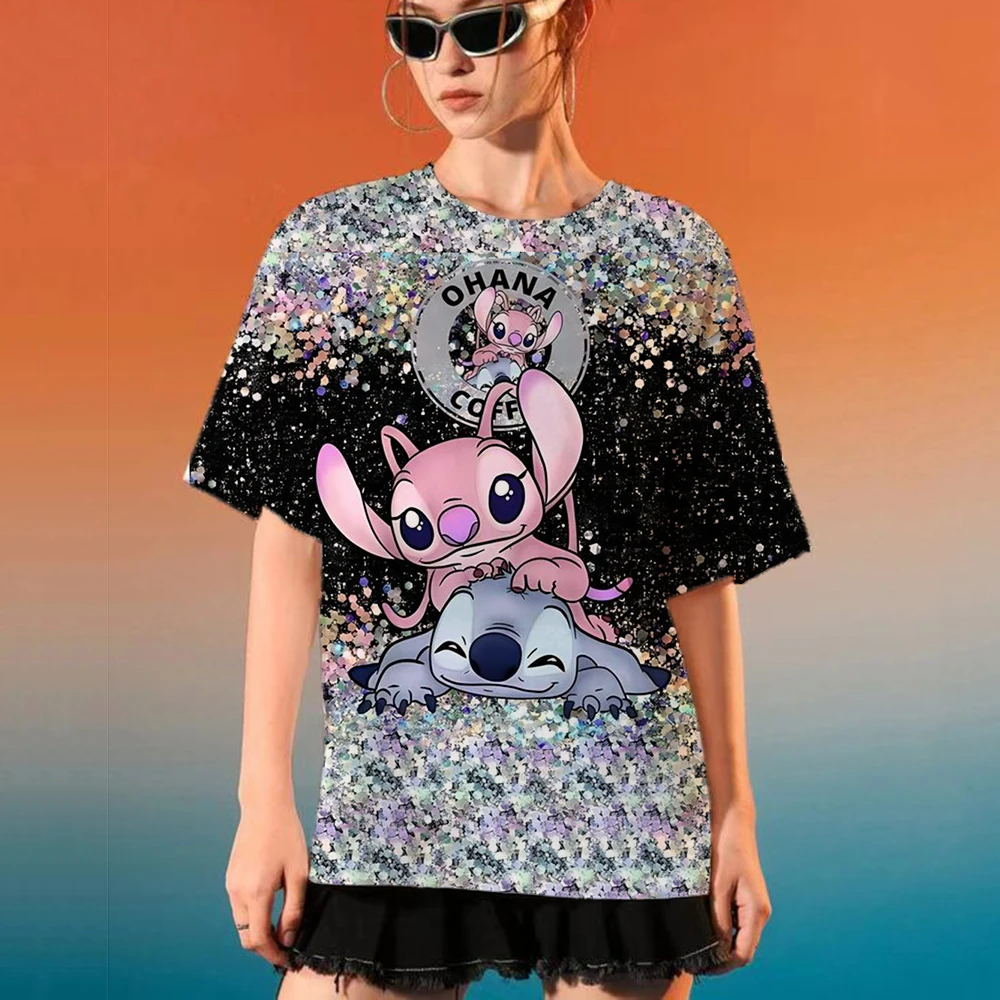 thumbnail image 1 of Camiseta de dibujos animados divertidos de Disney Stitch Camiseta de mujer con estampado de Lilo Stitch Camiseta estilo hip hop Ropa de mujer, 1 of 5