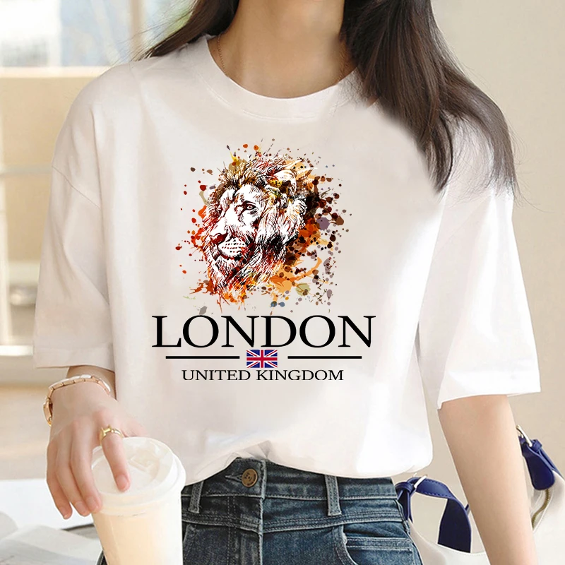 

New Summer Ladies Round-Necked lion of England Pattern Print Fashion Women's Short-Sleeved T-Shirt Y2K Cotton T-Shirt