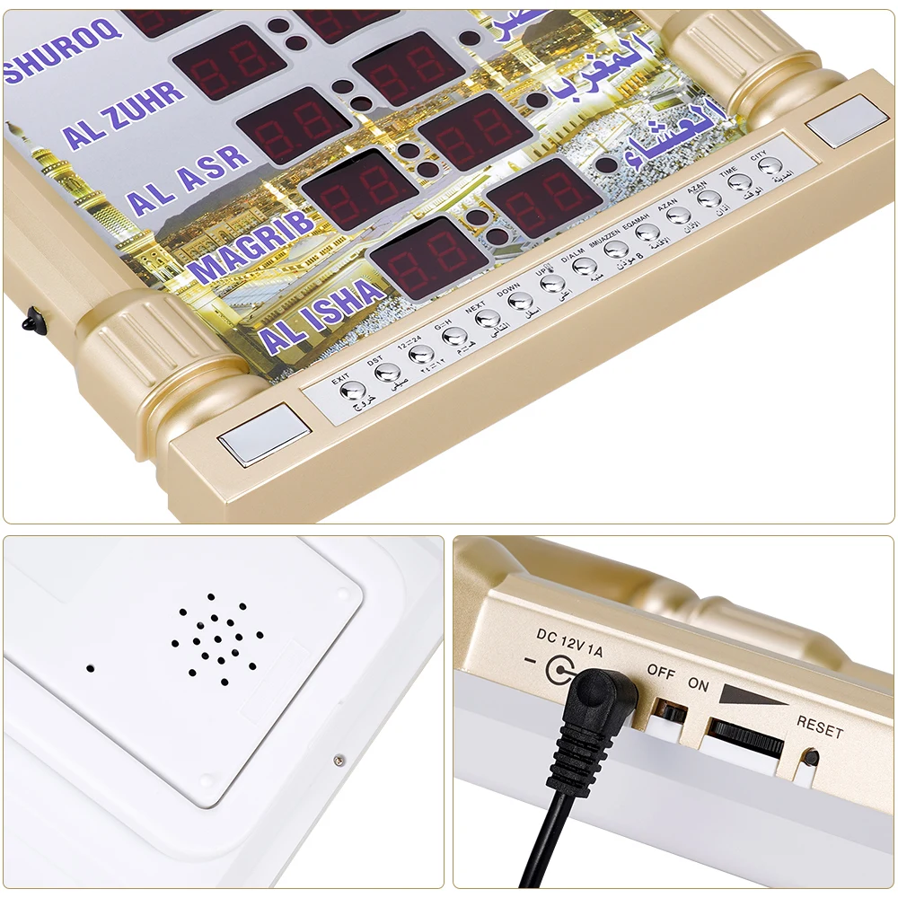 Digital Azan Mosque Prayer Clock Islamic Mosque Azan Calendar Muslim Prayer Wall Clock Alarm Ramadan Home Decor + Remote Control 5