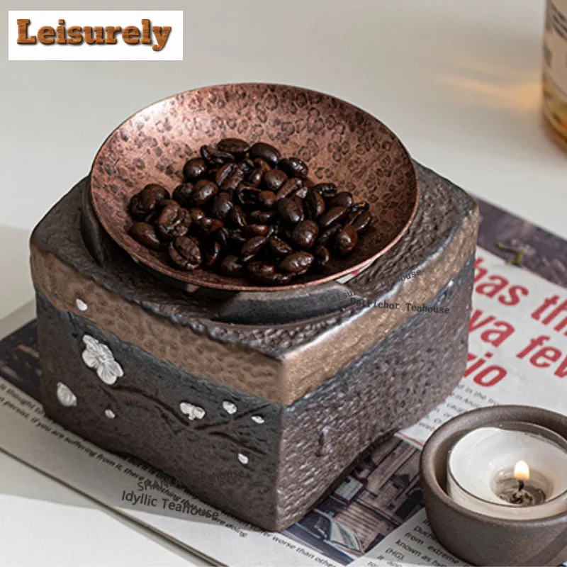 Gilt Silver Plum Blossom Square Tea Warmer Holder Candle Heater Stove Kettle Stand Boiling Water Carbon Furnace Barbecue Tray