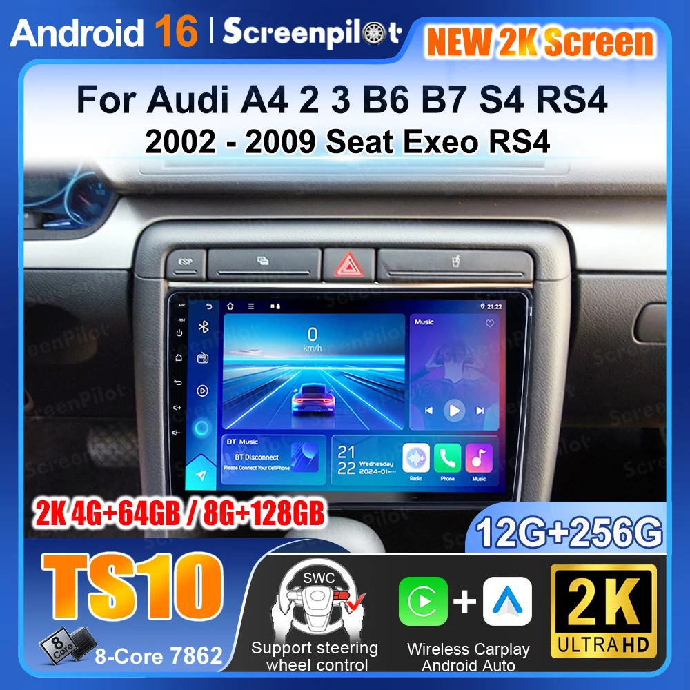 Reproductor Multimedia Estéreo con Android 16 y Video 5G para Audi A4 2 3 B6 B7 S4 RS4 2002 2003 2004 2005 2006 2007 2008 2009 Seat Exeo RS4 1
