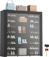 9-Tier Large Tall Shoe Rack With Covers 40-46 Pairs, Sneaker Rack Organizer Shoes Cabinet Closed Shelves Shoe Stand Holder For 1