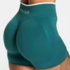 TEVEO Short de sport sans couture pour femme, blanc uni, taille haute, effet push-up, idéal pour le yoga et la course à pied