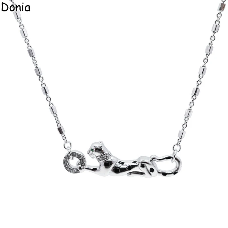 Donia Jewelry Fashion Enamel Green Eye Leopard Titanium Steel Micro-Inlaid AAA Zircon Luxury Animal Necklace