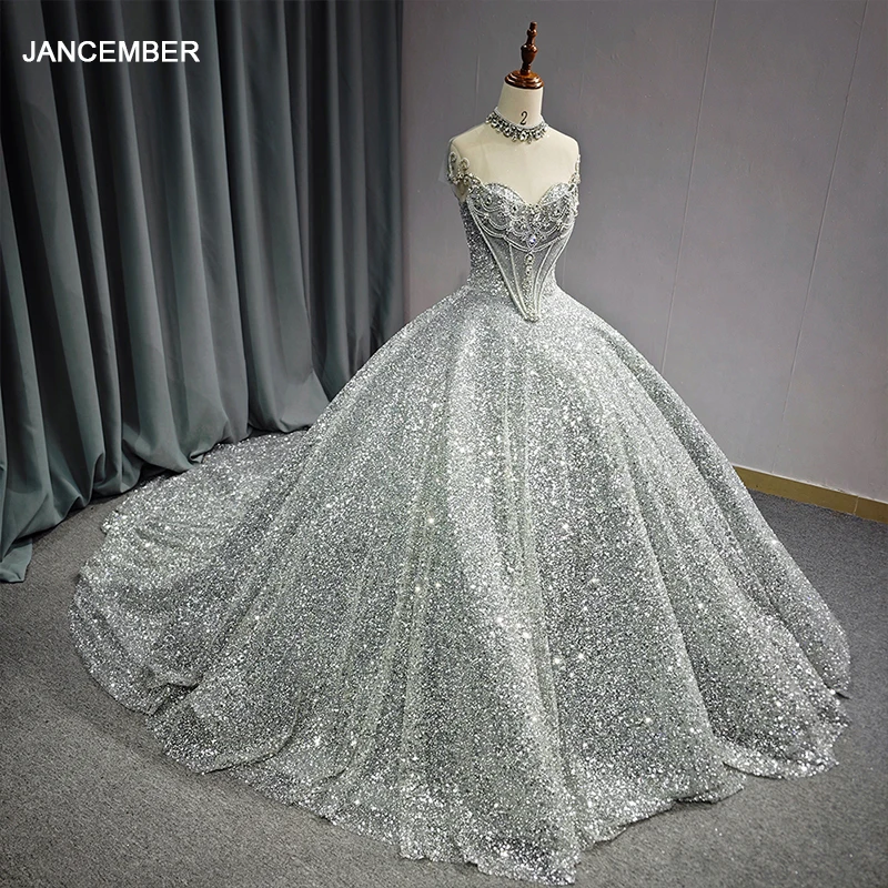 

Jancember First-rate Gorgeous Quinceanera Dresses For Gril Organza Court Train High Neck Crystal Vestidos De 15 Quinceañera