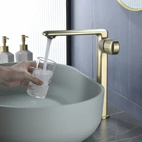 ก๊อกน้ำห้องน้ำระดับไฮเอนด์ โมเดิร์น ทำจากทองเหลืองแท้ สำหรับอ่างล้างหน้าในวิลล่า โรงแรม บ้าน ติดตั้งบนเคาน์เตอร์ ก๊อกน้ำผสมน้ำร้อนน้ำเย็น รูเดียวที่จับเดียวสูงและสั้นเรือห้องน้ำห้องน้ำผสมก๊าป 4