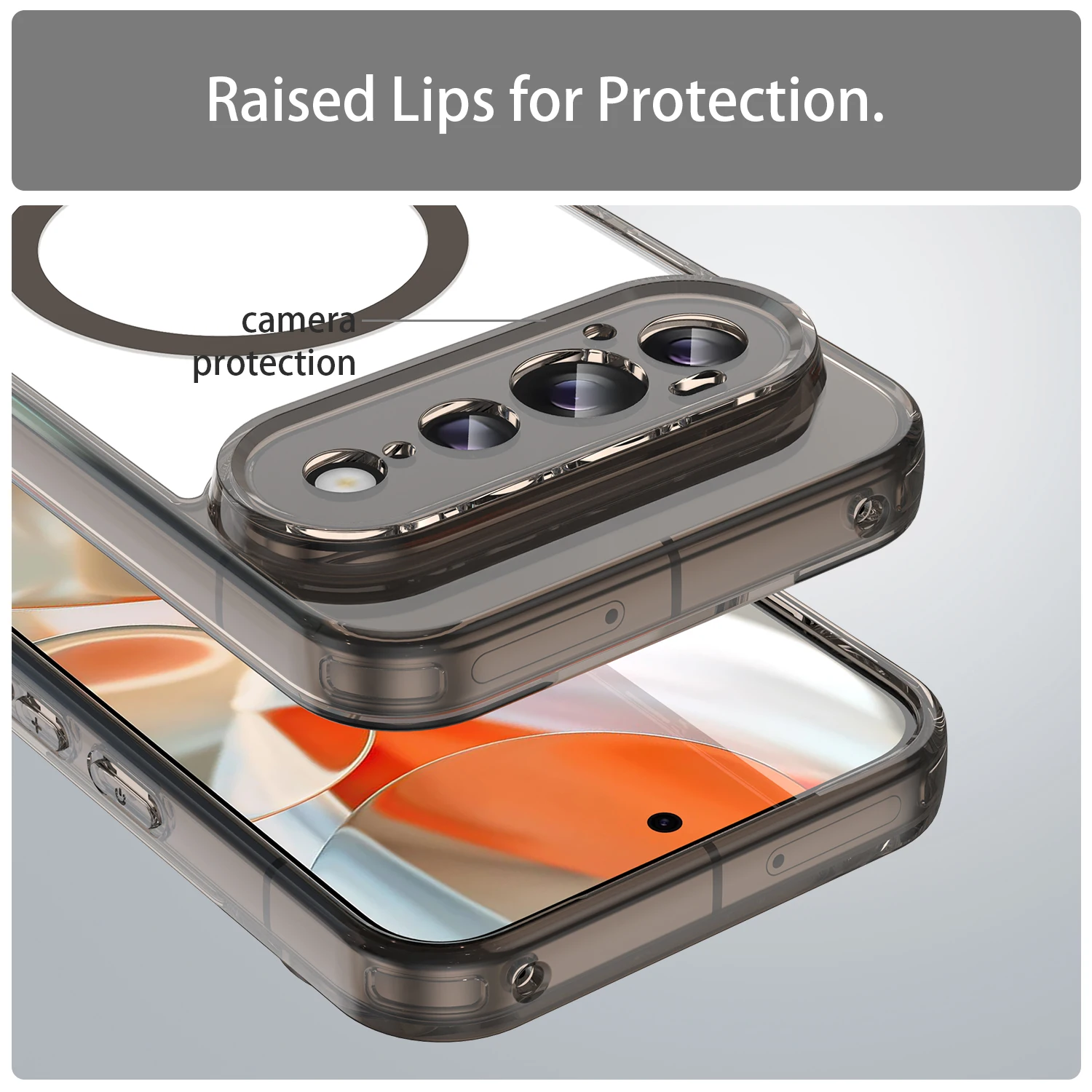 Magnetic Transparent Shockproof Phone Case with Soft TPU Frame & Acrylic Protective Cover