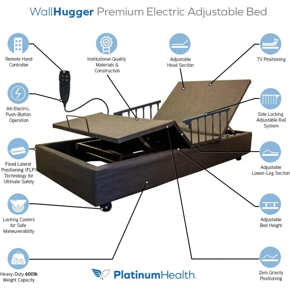 Premium Electric Adjustable Bed Base with Variable Height High-Low Positioning and Wall Hugger Feature, Bed Frame 4